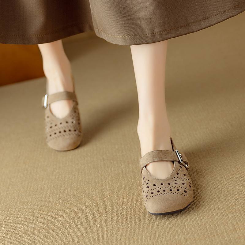 

Krazing Pot Cow Suede Nubuck Summer Autumn Breathable Size 40 Low Heels Mary Janes Round Toe Gladiator Shallow flats 34 абрикосовый