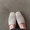 Sheepskin version of the new woven hollow bag head half slippers women's summer wear flat bottom square head fashion lazy cool slippers
