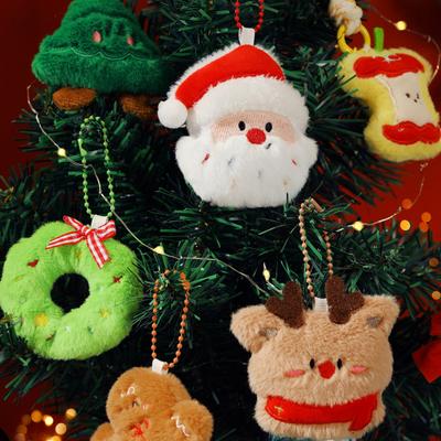 Christmas Tree Plush Ornaments Small Plush Santa/Tree/Wreath Christmas Hanging Ornaments Soft Mini Stuffed Toy for Xmas Tree Party Decor
