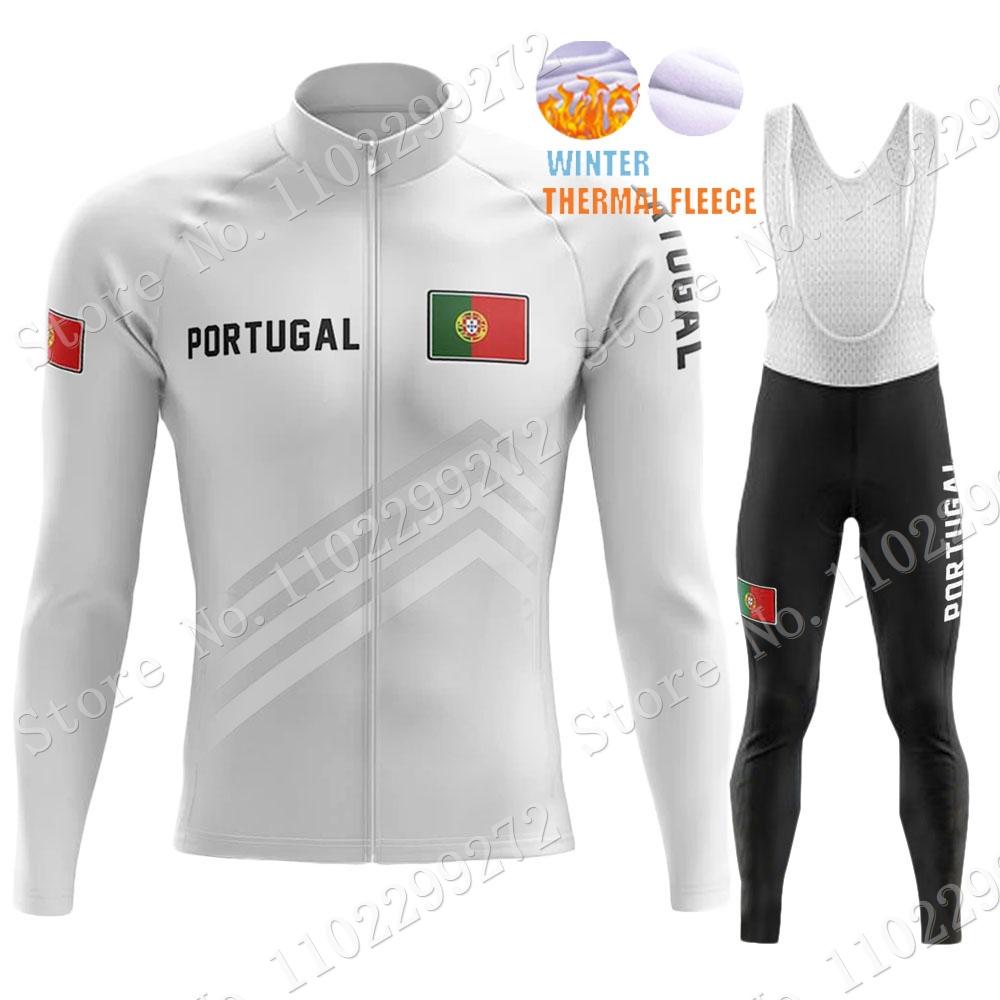 New Portugal National Team Cycling Jersey Set Winter Mens Long Sleeve Clothing Suit MTB Bike Road Pants Bib Ropa Ciclismo