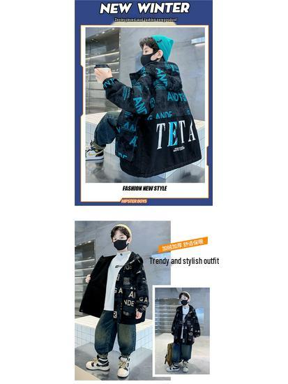 Boys' Fleece-Lined Denim Parka - 2025 Winter Trendy Collection