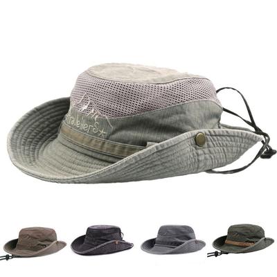 Mens Cotton Embroidery Visor Mesh Bucket Hats Fisherman Hat Outdoor Climbing Cab