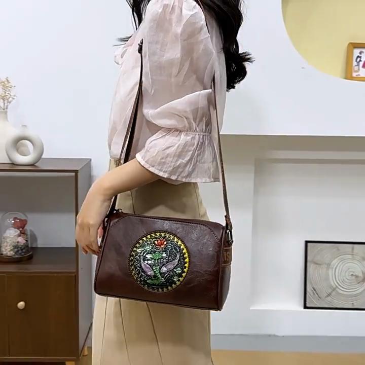 Umhängetaschen aus schwarzem Leder im Retro-Vintage-Stil für Damen, lässige Einkaufstasche, kleine Tasche mit mehreren Taschen