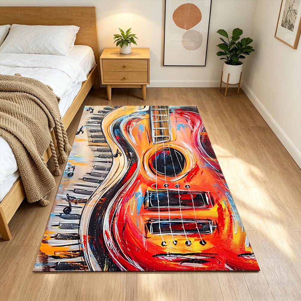 Electric Fire Guitar Fusion Non-Slip Home Carpet Design for Office Decor Living Room Bedroom Gift