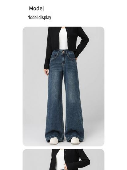 Petite Women's 2025 High-Waisted Wide-Leg Jeans - Autumn Retro Loose Cropped Pants