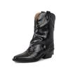 Mode Neue Herbst Winter Spaltleder Damenstiefel Mode Nieten Westernstiefel für Damen Mid-Calf Stiefel Schuhe Klobiger Absatz Botines Mujer