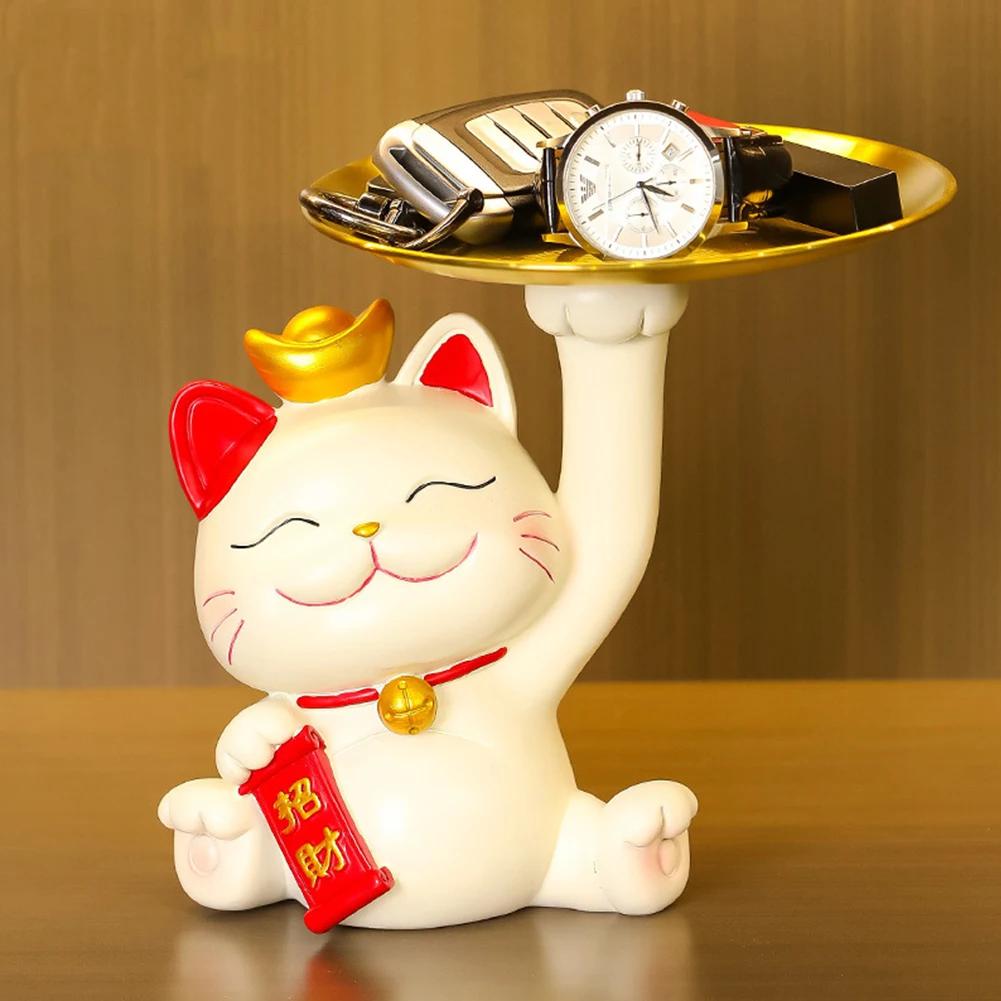 Fortune Cat Key Storage Tray Cartoon Creative Storage Tray Lucky Cat Home Storage Decorative Ornament for Home Porch Living Room