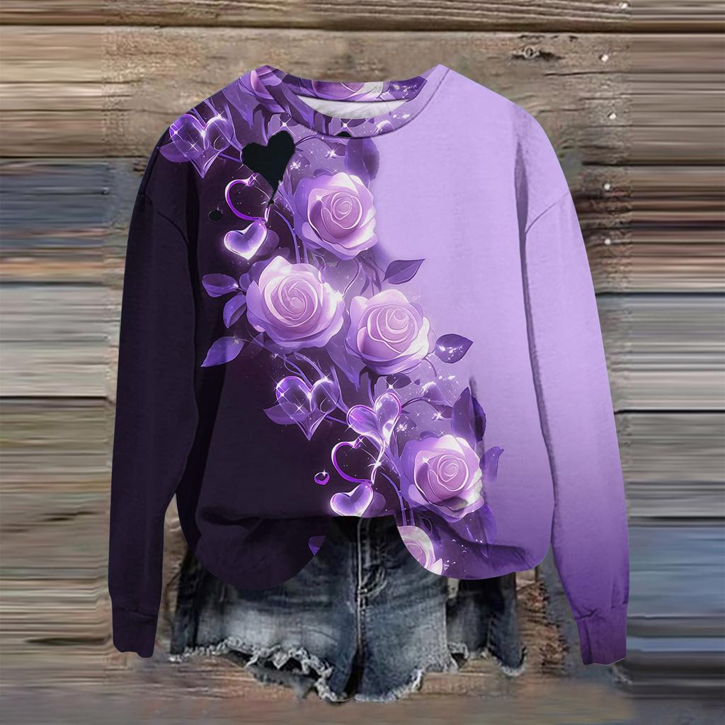 Women's Fashion Printed Long Sleeve Loose Round Neck Sweatshirt Top Fall