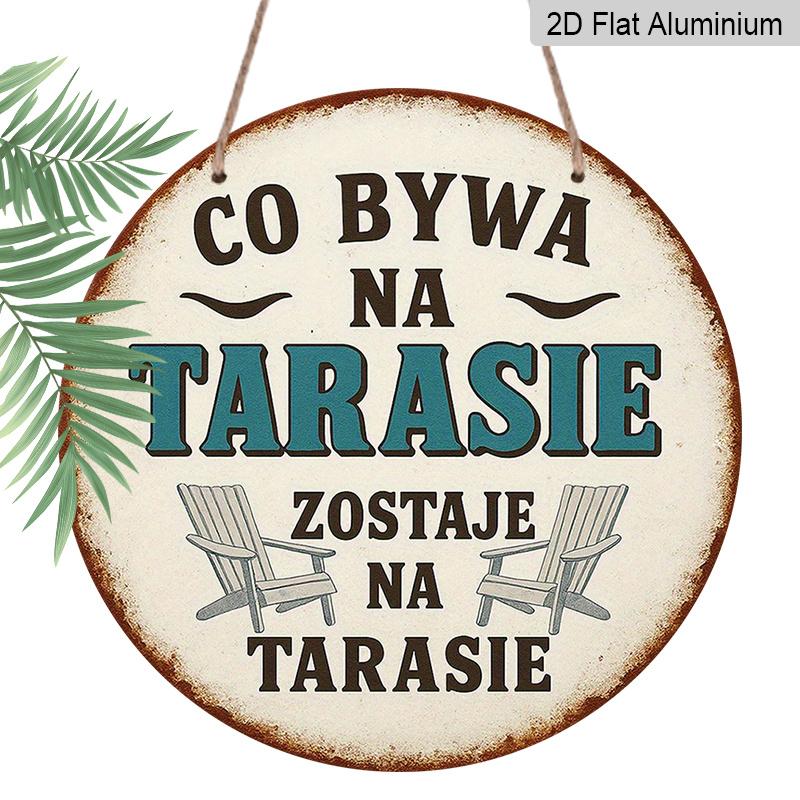 

2D Flat - 1pc 7.87x7.87 inch Round Polish Aluminum Sign | Co Bywa Na Tarasie Vintage Bohemian Garden Decor Plaque with Rustic Chairs & Sunset 1pc