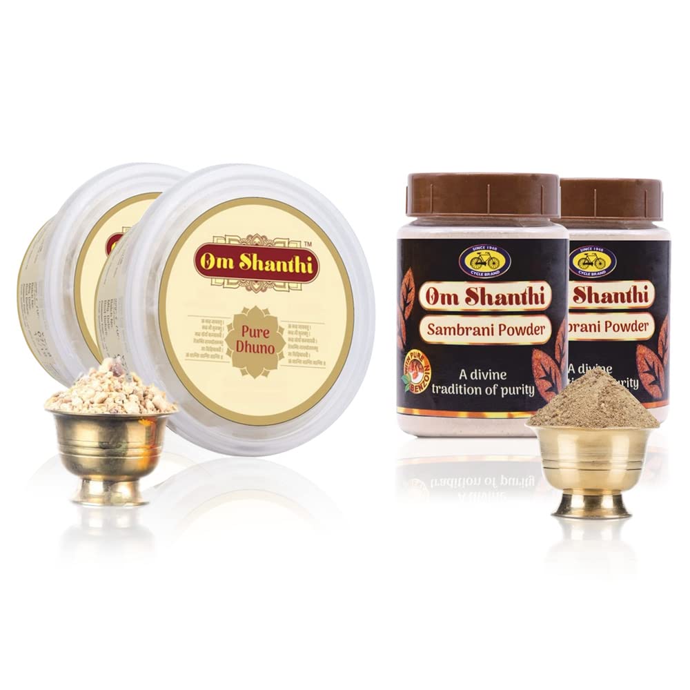 

Cycle Pure Om Shanthi Порошок самбрани и Дхуно Набор из 4 штук по 100 г каждый для ежедневной пуджи, фестивалей, церемоний, Натуральный ароматический аромат