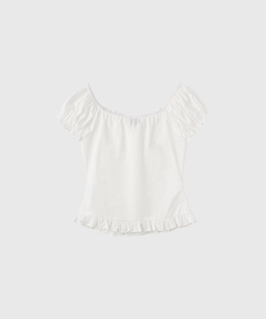 GENERALIDEA Cap Sleeve Heart Neck Shirred Blouse [White] / Wbe2L03530