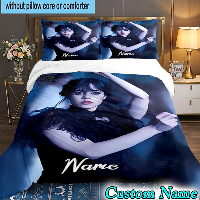 3PCS Custom Name Wednesday Bedding Set Printed Duvet Cover Closure Includes 1 Duvet Cover & 2 Pillowcases for All Seasons Bedroom Decor