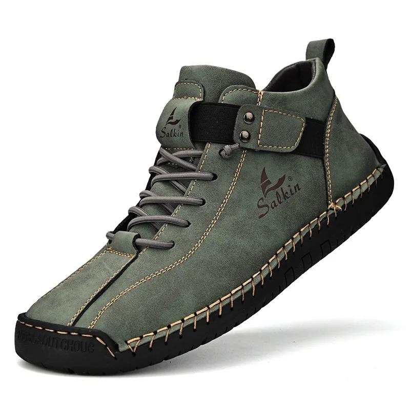 Fashion Winter New Men's Low-top Ankle Boots High Quality Hand-stitched Hook&loop Leather Casual Sneakers Classic Man Shoes Plus Size 48