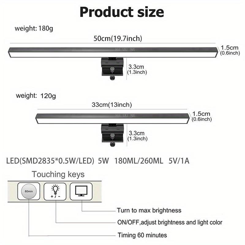 USB-C LED Laptop Light Bar - Touch Control with 3 Color Temperatures, Anti-Glare Screen Lamp for Desktop Monitor