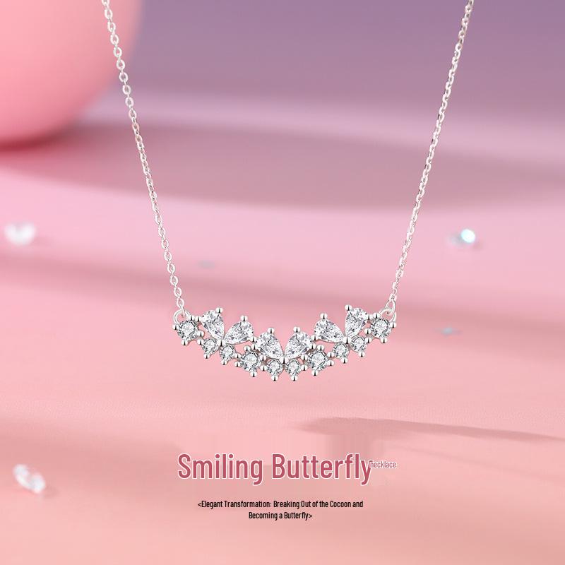 Tichia Smiling Butterfly Necklace: S925 Sterling Silver, Luxurious High-End Fashion with Versatile Shining Butterfly Clavicle Chain.