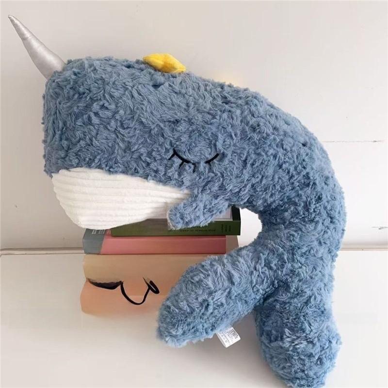 Plush Whale Pillow Soft Embroidered Animal Decor For Home Couch Bed Office