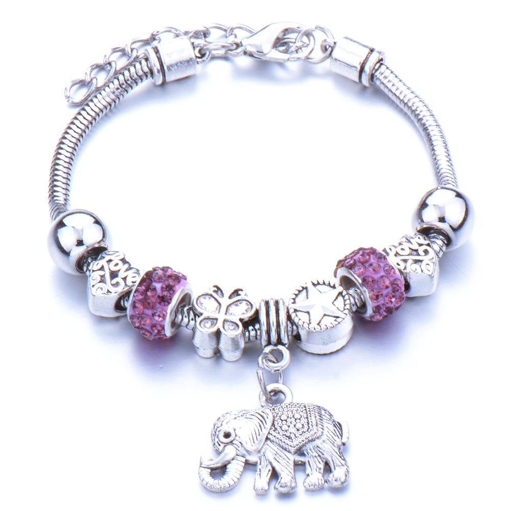 Pulseira em Forma de Coração Liga Design de Elefante Furo Grande Contas de Vidro Transparentes Joia Presente para Mulheres