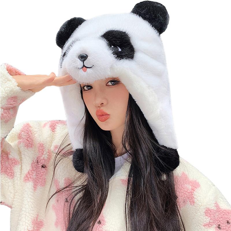Winter Panda Plush Hat Furry Warm Windproof Cute Plush Hat Ear Protector New Panda Lei Feng Hat