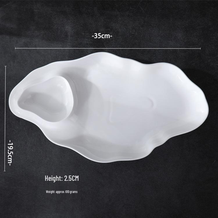 Japanese Style White Ceramic Dumpling & Sauce Plate