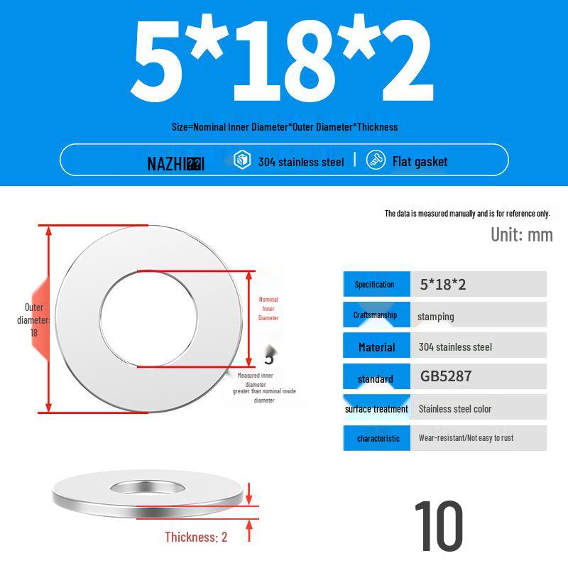 Thickened 304 Stainless Steel Flat Washer Spacer (M4-M8)