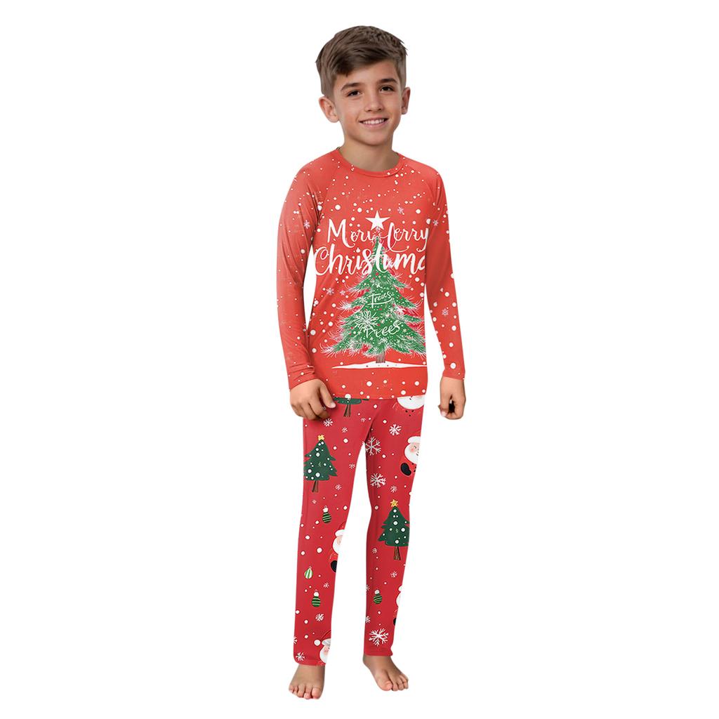 Juleprint Familieantrekk Langermet Topp + Buksesett Familieantrekk