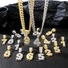Conjunto de Colares com Pingente de Numerais Árabes 3D com Strass, Estilo Europeu e Americano, com Correntes Cubanas e Torcidas de Liga