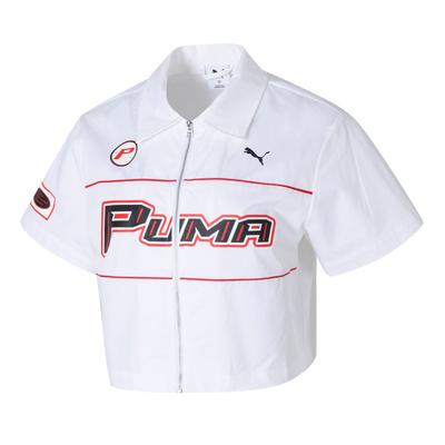 Série Style de Vie Sportif Logo Polo Respirant Décontracté Fermeture Éclair Manches Courtes Chemise Chemises Femme Blanc 633645-02
