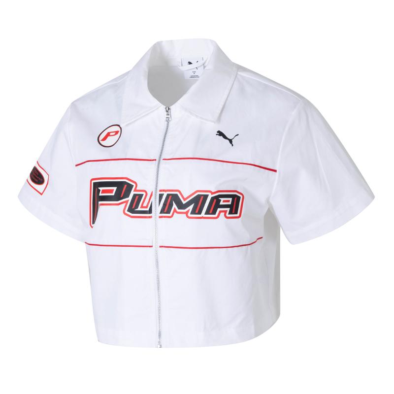 

Puma Sports Lifestyle Series Logo Breathable Polo Casual Zip Short Sleeve Shirt Women shirts White 633645-02 M