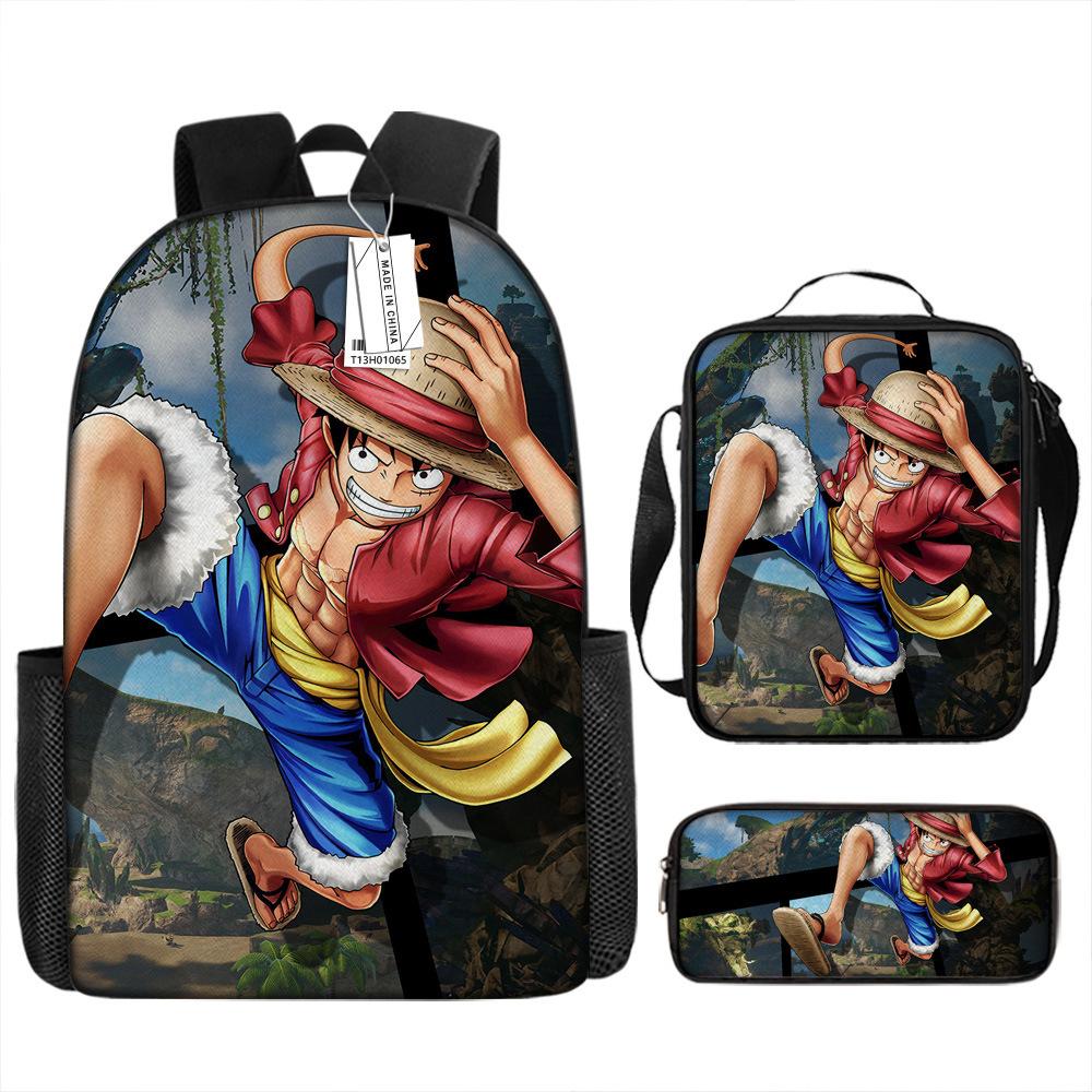 Animation Peripheral Student School Bag ONE PIECE Cartoon School Bag Girls and Boys Three-piece Set Backpack Satchel