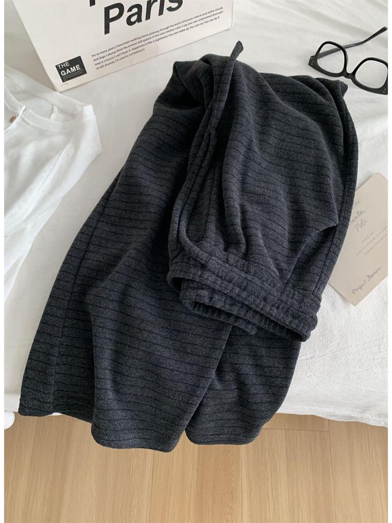 Korean Style Plus Size Plaid Wide-Leg Pants - Autumn Winter Elastic Waist High-Waisted Trousers for Women