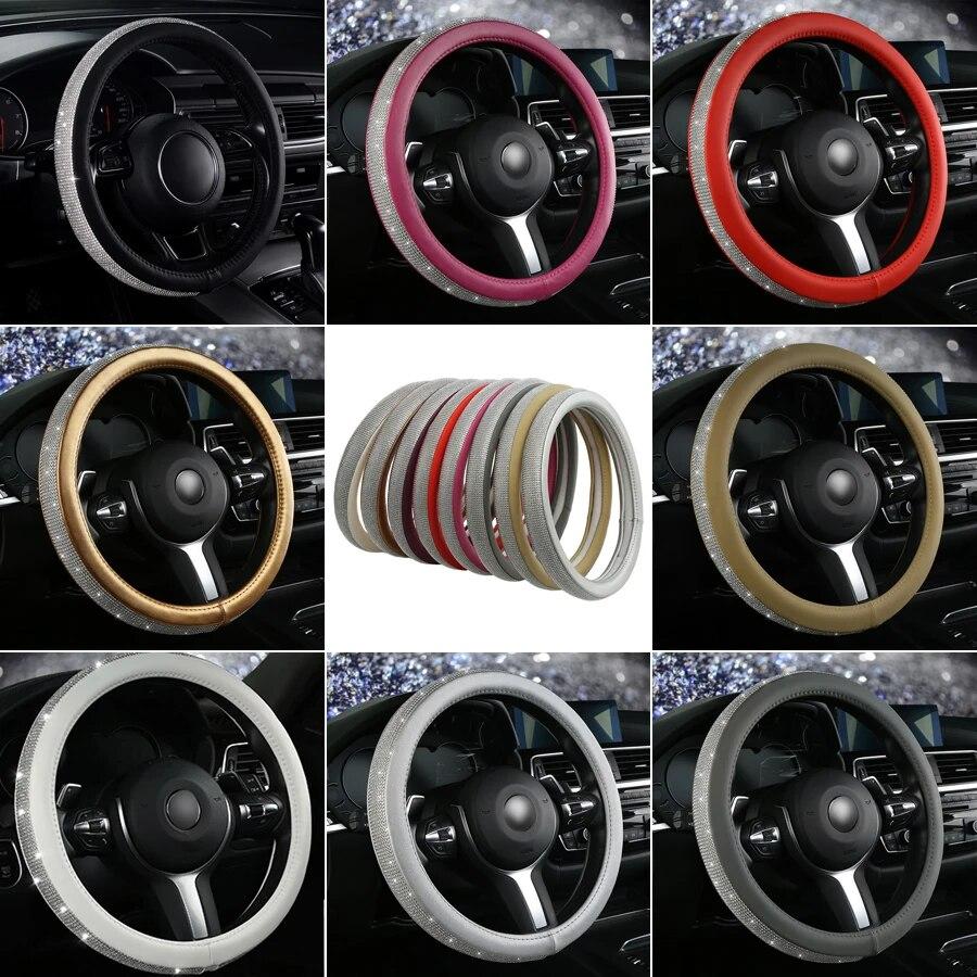 

Универсальные блестящие стразы с бриллиантами и кристаллами, чехол на руль автомобиля, искусственная кожа, автоаксессуары, дропшиппинг