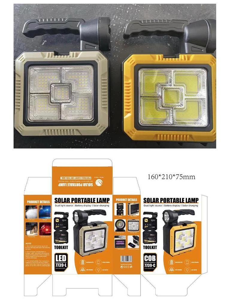 Portable Solar LED Spotlight with Integrated Tool Kit - High-Brightness, Rechargeable Emergency Light for Outdoor Use