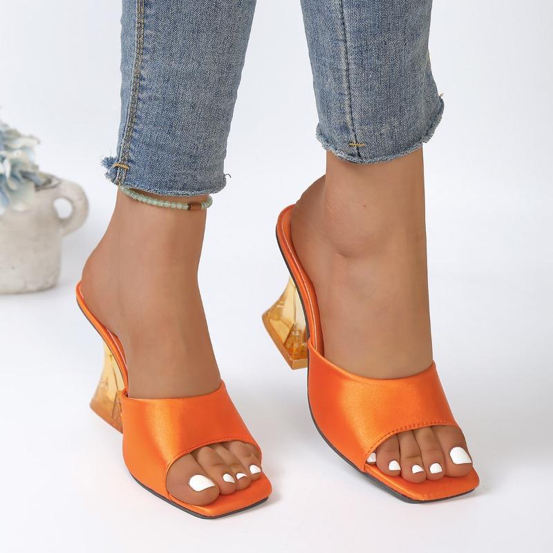 Women's Fashion Outside Plus Size Sandals Square Toe Open Toe Satin Slip-on Non-Slip High Heel Mopping
