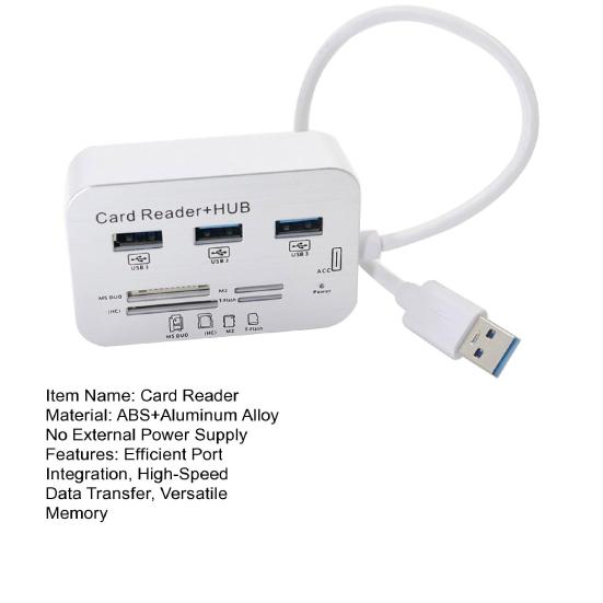 USB 3.0 Hub Card Reader 7-In-1 MS SD M2 TF Multi-in-1 Memory Adapter with 5Gbps Data Transfer Speed Overvoltage Protection for Windows