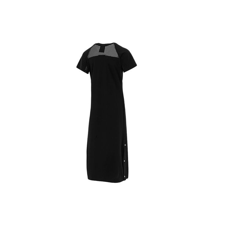 Nike Logo Embroidered Mesh Button Sports Casual Breathable Moisture-Wicking Quick-Dry Round Neck Short Sleeve Dress Women Dress Black DM8879-010