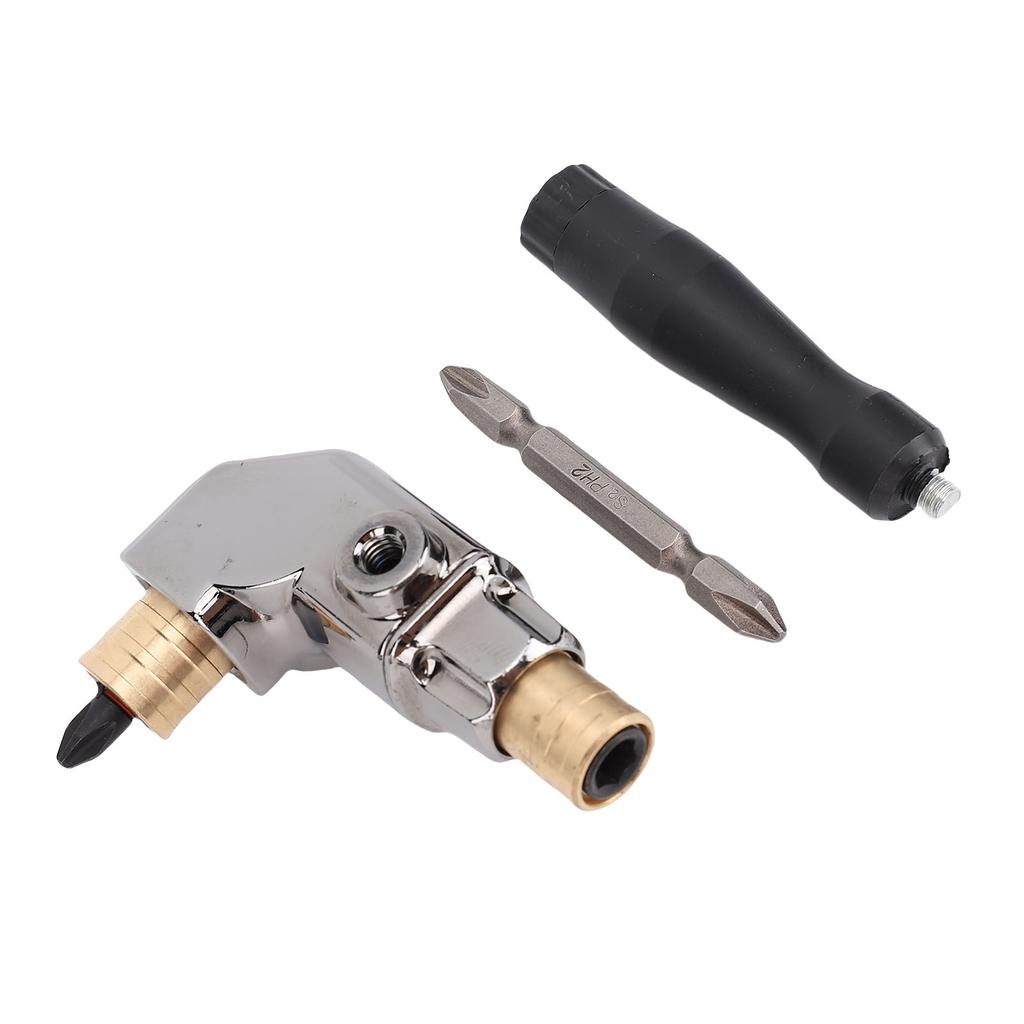Right Angle Drill Attachment Set All Metal Body 90 Degree Drill Bit Corner Adapter with Cr V Handle for Impact Driver