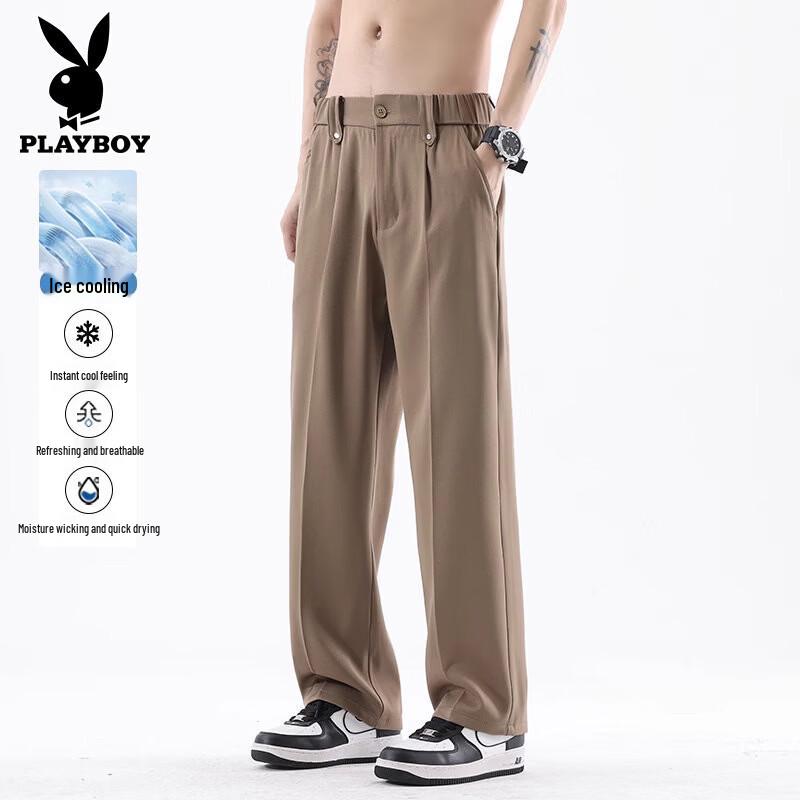 PLAYBOY Men s Ice Silk Straight-Leg Casual Pants 4XL