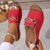 Women Slippers Summer New Metal Button Shoes Wedge Beach Sandals Women Outside Platform Leisure Slippers Slides Women