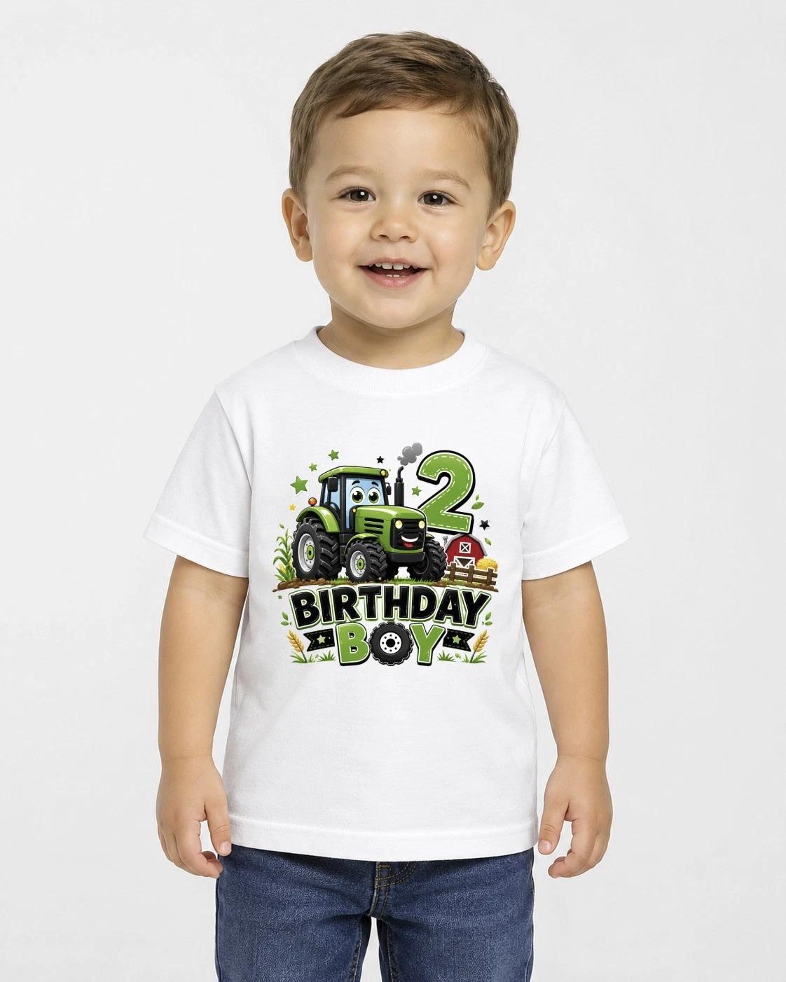 Boys 2nd Birthday  Children s T-shirt Tractor Farm  Tee Age 2 Party Outfit Gift Top Cute 150
