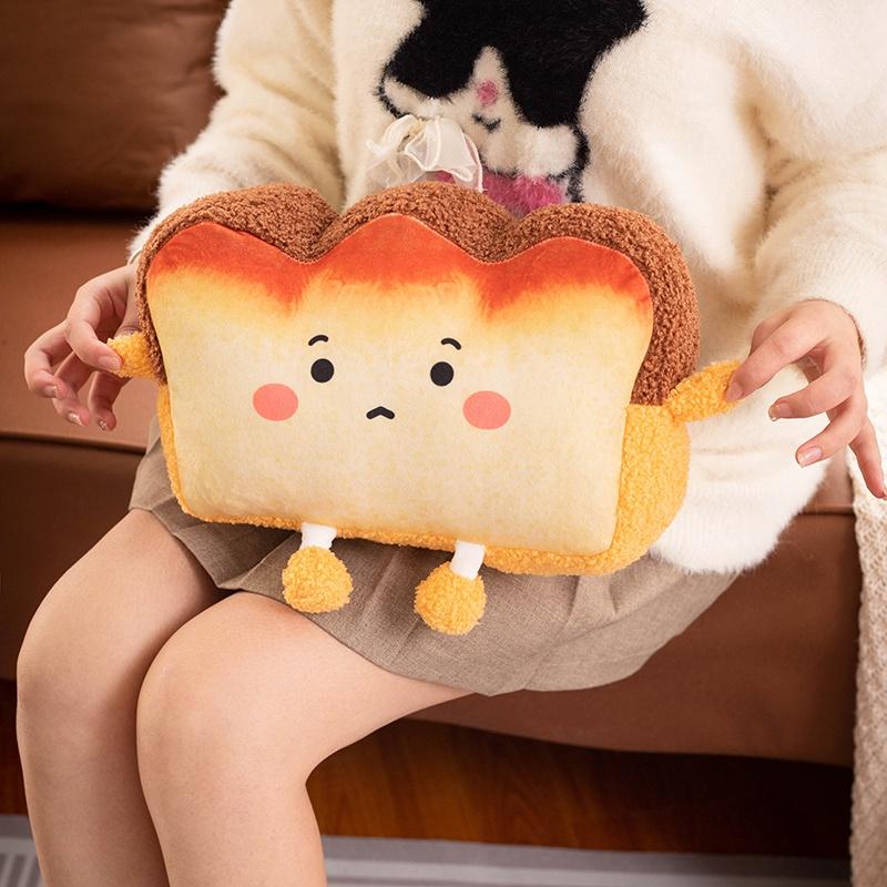 Plush Toast Bread Pillow Kawaii Food Toast Soft Doll Winter Hand Warmer Home Decoration Cushion Kids Toys Birthday Gift