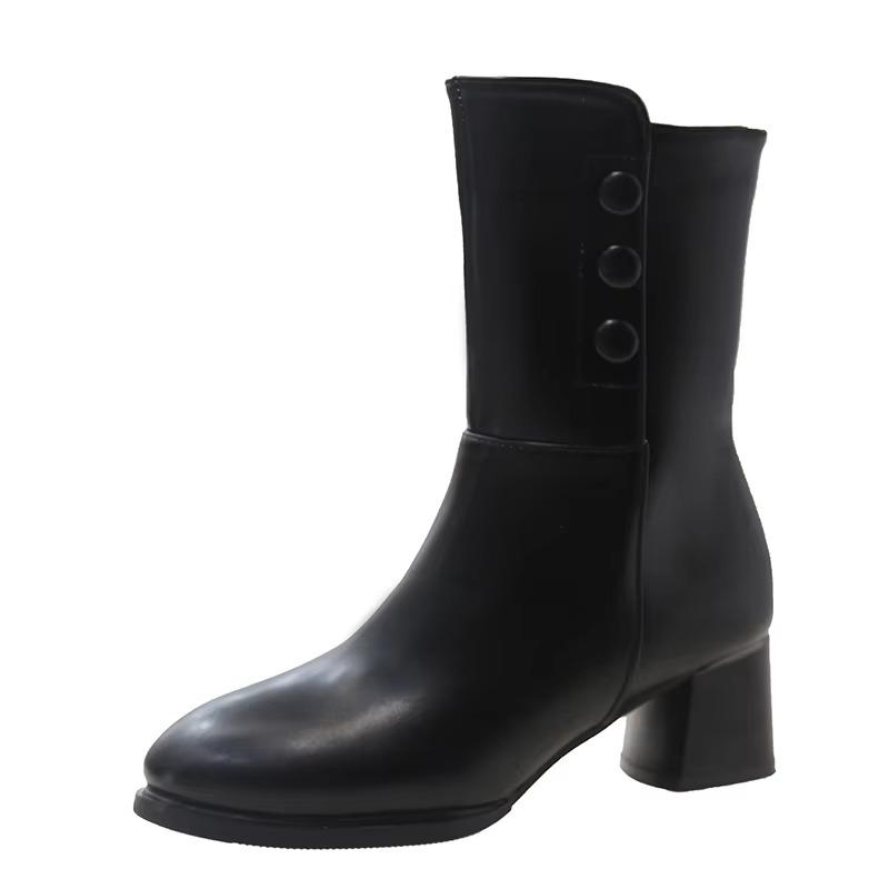 Fashion 2025 Fashion Mid-Calf Women's Boots Classics Modern Boots Women Buttons Round Toe Side Zip Med Heel New Plus Size Ladies Shoes
