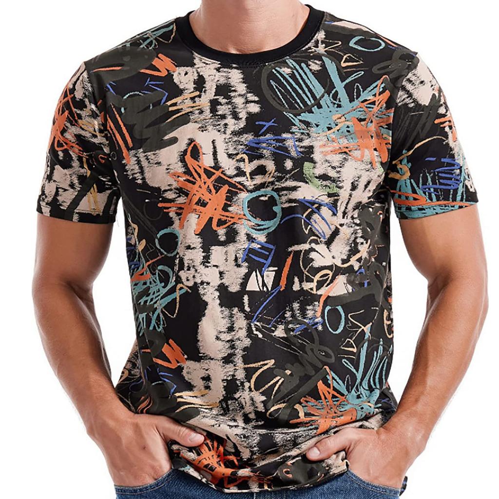 Sommer Rundhals 3D Graffiti Print Top Modische Lässige Kurzarm Herren T-Shirts