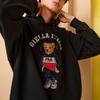 Fila American Style Sweatshirt Autumn Cartoon Bear Pocket Letter Print Casual Sweatshirt Men Sweatshirt Black F51M239299F-BK