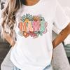 Retro Flower MAMA Graphic T Shirts Women Mothers Day Gift for New Mom Cute Mama Tshirt Leopard Lightning Mama Crew Neck Tshirt