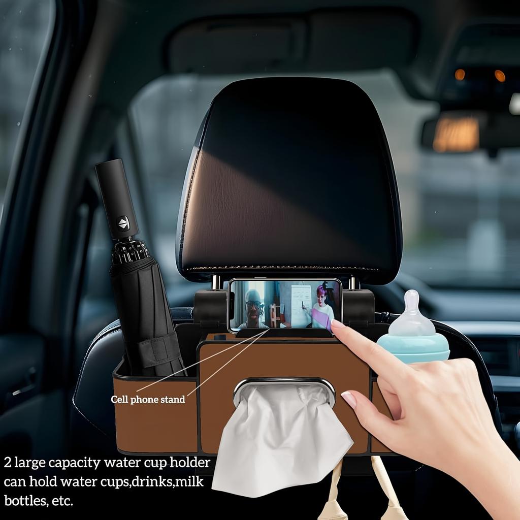 Car Interior Back Seat Storage&Organizer with Cup Holder, Phone Holder, Seat Back Tissue Box and Storage Hook, Multifunctional Car Storage&Organizer