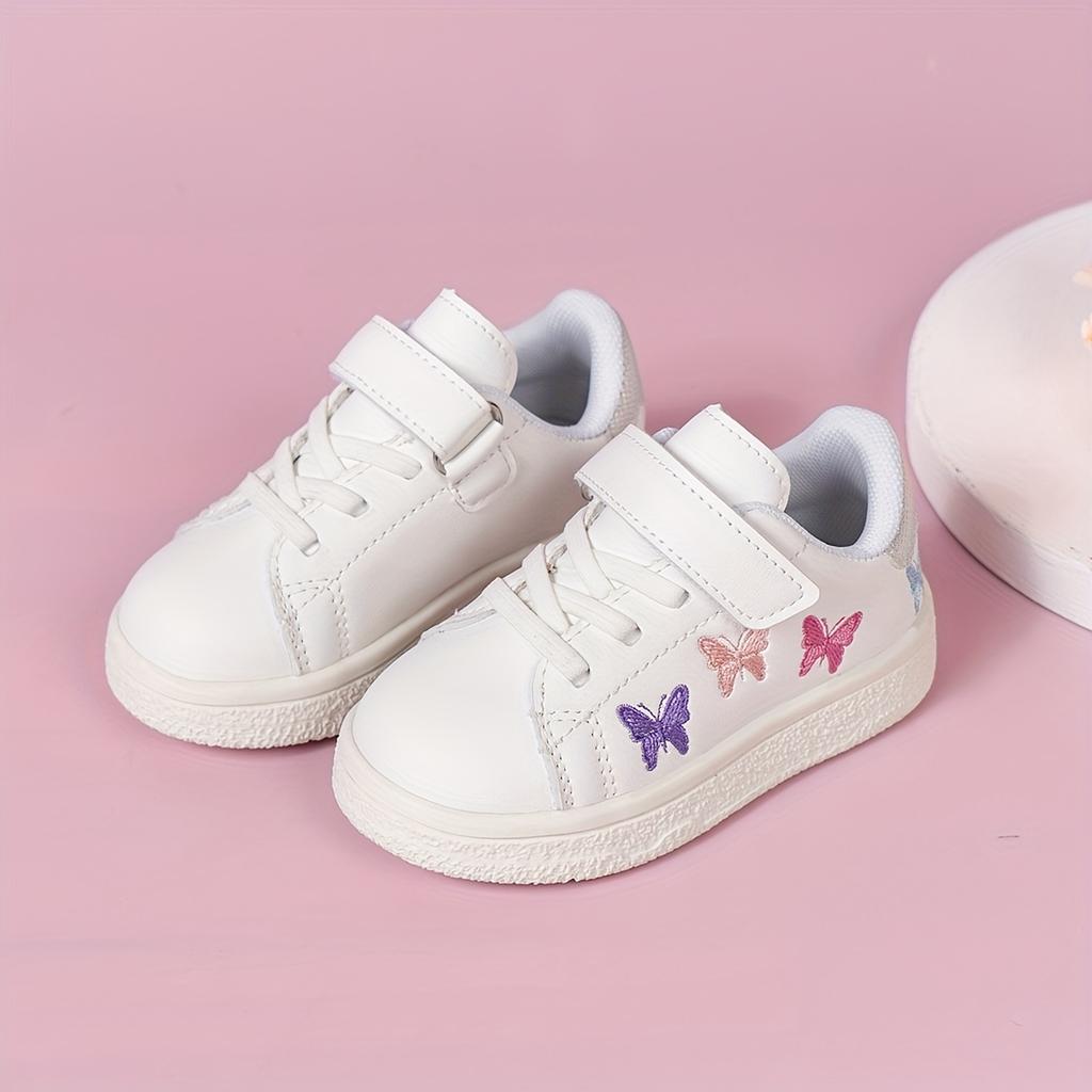 [Slip-Resistant | Comfortable] Slip-Resistant, Comfortable Youngsters' Butterfly Sneakers - Lace-Up Casual Shoes with Closure, White Low-Top Design