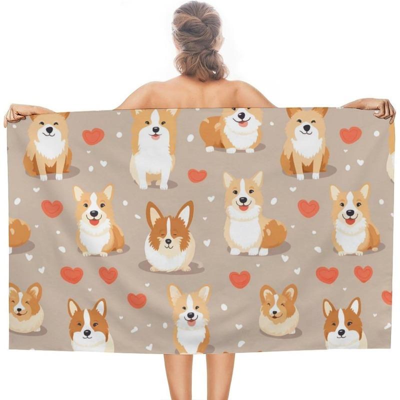 

Adorable Corgi Heart Design Polyester Towel, Soft Absorbent for Kitchen Beach Spa Yoga Gym W40*H60(CM)