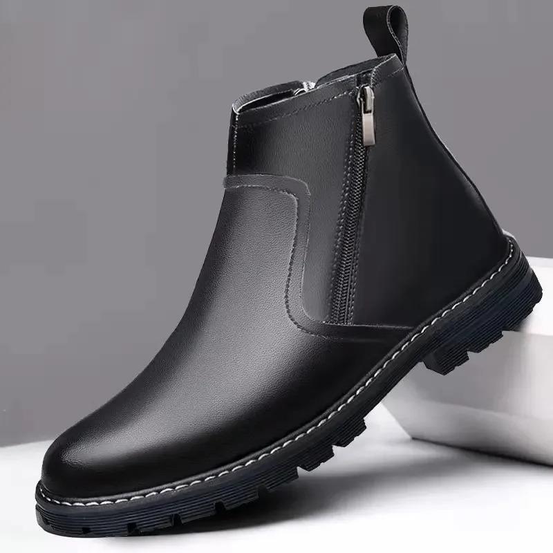 Mens Boots High Quality High Top Leather Boot Classic Business Casual Dress Boot Side Zipper Men Ankle Boots British Short Boots