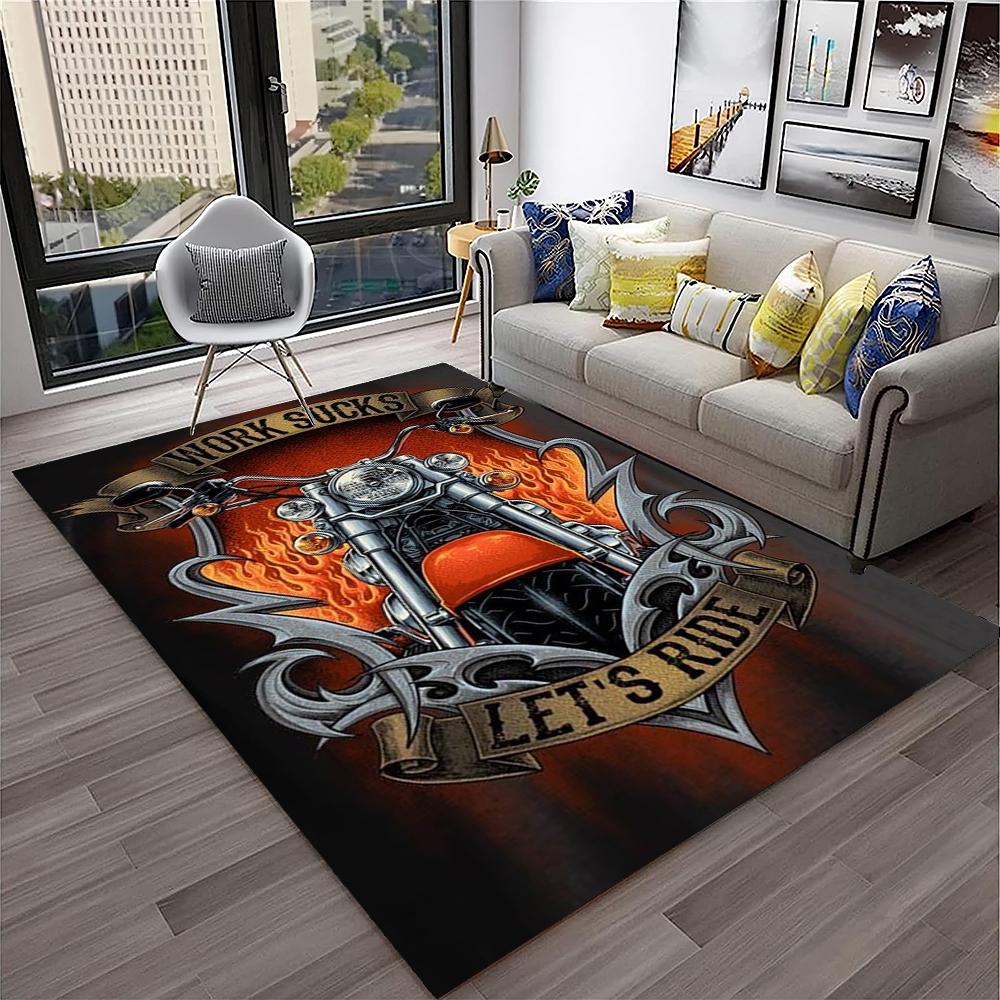 3D Retro Motorrad Vintage Teppich für Zuhause Wohnzimmer Schlafzimmer Spielzimmer Sofa Fußmatte Dekor, Kinderteppich Rutschfeste Bodenmatte