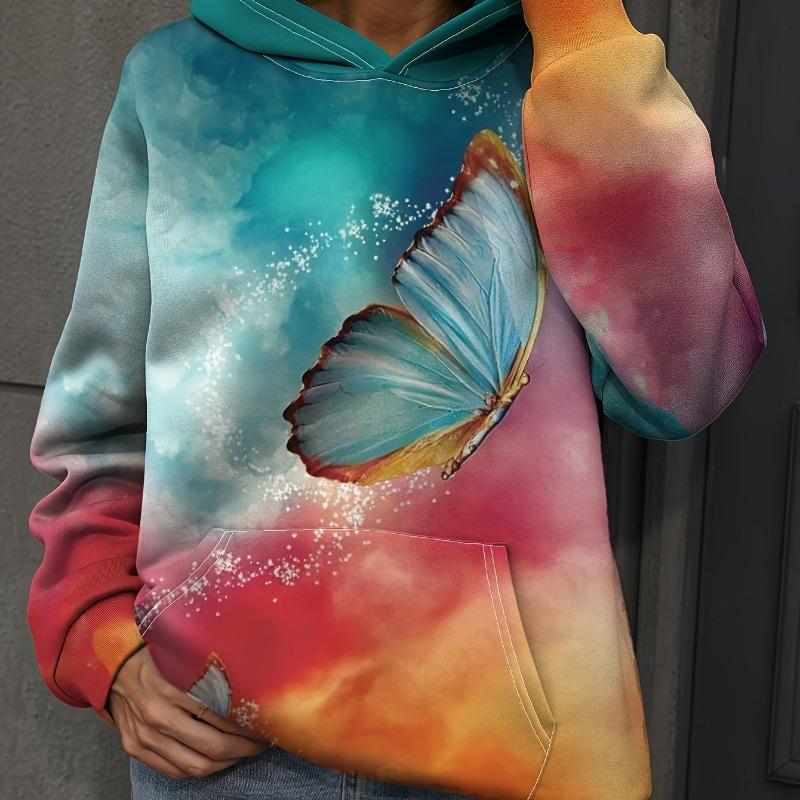 Floral Plant 3d Print Hoodie Women Fashion Oversize Hoodies Women Sweats Butterfly Coat Sweatshirt With Pocket Pullover Sudadera